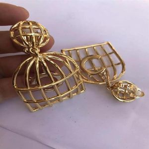 Lustre suspendu Punk camélia de luxe, Vintage, métal doré, cuivre, grande cage à oiseaux avec boucles d'oreilles pendantes pour femmes et filles, bijoux 2612