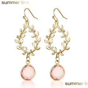 Dangle Lustre À La Mode Feuille Boucles D'oreilles Suspendus Pour Les Femmes Forme Ovale Cristal Boucle D'oreille Nouveau Mode Bijoux Cadeaux Drop Delivery Dhtdd