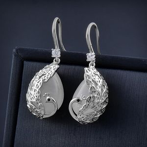 Cuelga los pendientes de la vendimia del color de la plata del oro de la vendimia para las mujeres llenas del encanto del ópalo del pavo real accesorios de la boda joyería del partido Boho ES262 SPDa