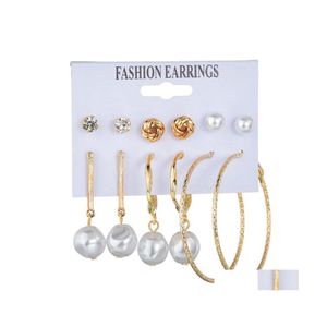 Chandelier enveloppe vintage Irregar Pearl Drop Boucles pour femmes 6 paies mélange CZ Zircon Stud Big Circle Hoop Earring Delivert Bijoux Dhu7q