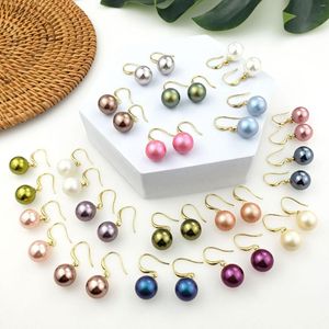 Boucles d'oreilles pendantes 12mm coquille naturelle perle perle français vente en gros bijoux synthétiques charnière fil crochets