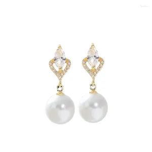 Boucles d'oreilles pendantes en or 14 carats avec perles véritables pour femmes, Aros Mujer Oreja Orecchini Bizuteria, pierres précieuses, boîte de grenat jaune 14 carats