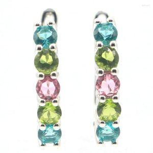 Pendientes Colgantes 19x4mm Multi Color Rosa Frambuesa Granate Rodolita Aguamarina Verde Peridoto Morganita CZ Boda de Mujer Plata