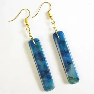 Boucles d'oreilles pendantes, 1 paire, 48x10x4/75mm, perle oblongue en Jade bleu vert, D75172