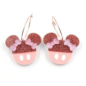 Boucles d'oreilles pendantes tête de souris rose pour fille, cerceau en acrylique Kawaii, cadeau 2022