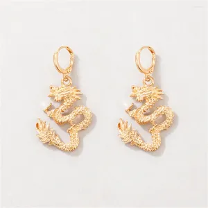 Boucles d'oreilles pendantes 2024 Vintage Plaqué Or Bénédiction Chanceux Dragon Chinois Pendentif Pour Femmes Mode Boho Femme Exagérer Bijoux Cadeau