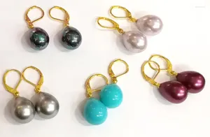 Boucles d'oreilles pendantes 5 paires/lot 12x16mm, boucles d'oreilles gris violet bleu noir, goutte d'eau, coquille naturelle des mers du sud, perle, couleur or, crochet