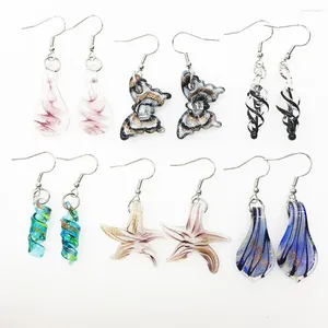 Boucles d'oreilles pendantes en verre de Murano pour femmes, 6 paires de formes différentes, glaçure, étoiles papillon, étoile de mer, gouttes d'eau en spirale