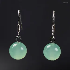 Boucles d'oreilles pendantes 925 argent naturel vert jade balançoire 10mm perle breloque bijoux accessoires de mode bricolage sculpté à la main homme femme amulette cadeau