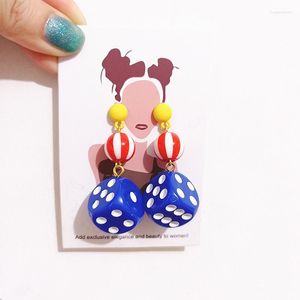 Pendientes colgantes con aguja de plata 925 para mujer, divertido payaso de circo, sandía, dados Vintage, cuentas azules, tendencia bonita, chica larga fresca