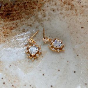 Boucles d'oreilles pendantes Amaiyllis 925 argent Sterling CZ Zircon coeur goujon mode Micro cristal goutte pour bijoux féminins