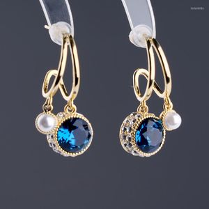 Boucles d'oreilles pendantes arrivée bleu verre pierre OL goutte d'eau pour les femmes mère fête mode bijoux en gros oreille accessoire