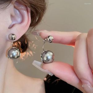 Boucles d'oreilles pendantes en alliage de Zinc pour femmes, bijoux tendance, rond, gris, perle, Simple, à la mode, vente en gros
