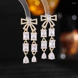 Pendientes colgantes Bilincolor moda Zircon mosaico Bowknot borla larga para regalo Black Friday