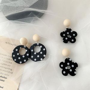 Boucles d'oreilles pendantes noir blanc à pois fleur vintage pour femmes perles oreille veste ronde tempérament simple corée bijoux de mode