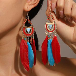 Boucles d'oreilles pendantes bohème plume longue goutte pour femmes à la mode Boho grand gland 2024 bijoux de mode d'été