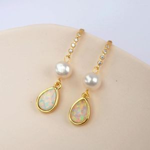 Boucles d'oreilles pendantes BOROSA perle naturelle boucle d'oreille larme blanc opale goutte avec Micro pavé CZ or crochet pour les femmes HD0190
