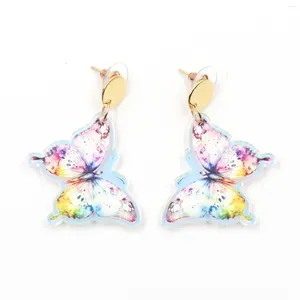 Boucles d'oreilles pendantes papillon irisé, bijoux en acrylique brillant pour fille maman découpé au Laser