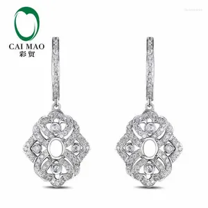 Pendientes colgantes CaiMao Semi montaje Configuración de corte ovalado 0.7ct Diamante 14k Oro blanco Piedra preciosa Compromiso Joyería fina