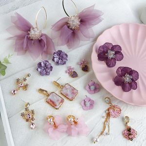 Dangle Boucles D'oreilles Lustre AMORCOME Simple Coréen Violet À La Main Perle Shell Fleur Long Gland Goutte Pour Les Femmes De La Mode 2023 Bijoux Cadeau