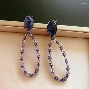 Boucles d'oreilles pendantes lustre Bilincolor élégant grand violet Kawaii creux ovale boucles d'oreilles pendantes Kirs22