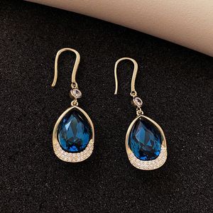 Boucles d'oreilles pendantes lustre bleu cristal rétro goutte d'eau strass doux longue boucle d'oreille pour femme fête bijoux quotidiens 2023 arrivéeDangle