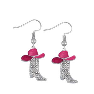 Boucles d'oreilles pendantes lustre en alliage de Zinc cristal blanc botte chapeau pendentif crochet boucle d'oreille Cowboys Cowgirls Souvenir mémoire cadeau fête