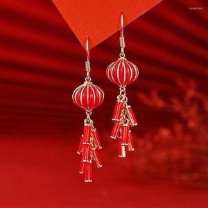 Boucles d'oreilles pendantes de Style chinois, Long pétard pour femme, atmosphère Simple, filet de lanterne rouge, vente en gros