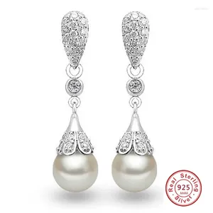 Pendientes colgantes clásicos 925 aguja de plata cristal transparente perlas largas gota lágrima fiesta nupcial joyería de boda para mujeres al por mayor