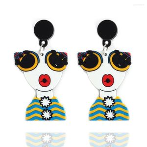 Boucles d'oreilles pendantes pour femmes, peinture artistique créative, grandes lunettes pour filles, boucles d'oreilles en acrylique, figurine colorée, bijoux de fête à la mode