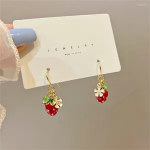 Pendientes colgantes Linda flor de fresa acrílica Cristal verde de moda para mujeres accesorios de joyería romántica