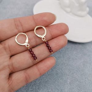 Boucles d'oreilles pendantes délicates 3mm grenat rond BOHO pierres précieuses Boucles Oreilles cerceaux de barre d'or 2024 pour les femmes cadeau goutte