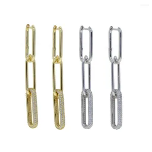 Pendientes colgantes Diseñador Clip de papel doble Pave 5A Cubic Zirconia Chapado en oro Platino Color Pendiente de aro Joyería de moda para mujer