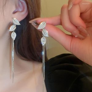Boucles d'oreilles pendantes DREJEW feuille pour femmes 2023 tendance pleine strass cristal goutte métal Long gland boucle d'oreille personnalité bijoux