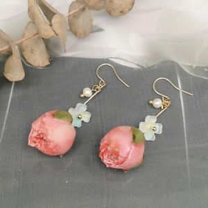 Boucles d'oreilles pendantes élégantes, Rose immortelle pour femmes, résine époxy, fleur naturelle Unique pour filles, vrais bijoux floraux, vente en gros