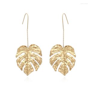 Boucles d'oreilles pendantes ethnique longue feuille pour femmes goutte bijoux géométrique creux laisser métal battre Punk Hip-Hop personnalité femme boucle d'oreille