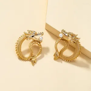 Boucles d'oreilles en pente tendance de personnalité exagérée hip hop zodiaque dragon perle en gros