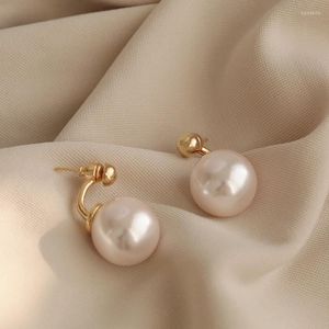 Pendientes colgantes de pendientes Big Big Pequeño Pearl Pearl para mujeres joyas de pendientes de plata de oro de dos lados de dos lados de dos lados de dos lados