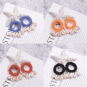 Pendientes colgantes moda Boho Shell para mujer borla gota pendiente tejido a mano ganchillo étnico Retro gran círculo vacaciones en la playa