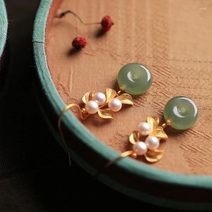 Boucles d'oreilles pendantes de Style ethnique chinois, plaqué or, boucle de paix, perle d'eau douce pour femmes, cadeau de fête pour petite amie