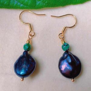 Boucles d'oreilles pendantes à la mode pour femmes, perles noires naturelles, perles de Jade, or, cadeau de noël, pâques, Halloween, crochet d'eau douce, année