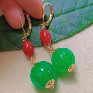 Boucles d'oreilles pendantes mode naturel vert citrouille perles de jade rouge corail or chanceux mariage bijoux à bricoler soi-même saint valentin belle fête