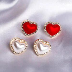 Boucles d'oreilles pendantes en forme de cœur rouge et blanc pour femmes, bijoux en pierre de Zircon scintillante, strass, cadeau de fête de mariage