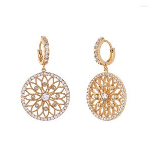 Boucles d'oreilles pendantes mode tibétain Zircon cuivre fleur boucle d'oreille pour les femmes romantique rond ethnique bijoux accessoire en gros