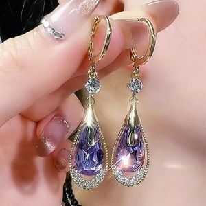 Pendientes colgantes Moda Tendencia Diseño Único Elegante Exquisito Luz Lujo Cristal Púrpura Forma de Gota Mujeres Joyería Fiesta Regalo Premium