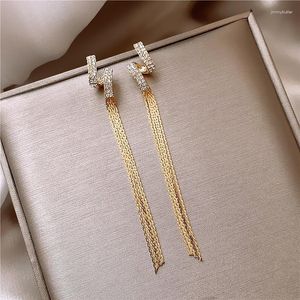 Boucles d'oreilles pendantes françaises longues pampilles avec strass pour femmes, couleur or, bijoux de mode géométriques de luxe suspendus, cadeaux