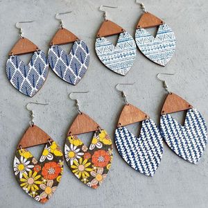 Boucles d'oreilles pendantes géométriques, Triangle en bois, motif aztèque, ethnique pour femmes, bijoux en bois du sud-ouest, vente en gros, 2023