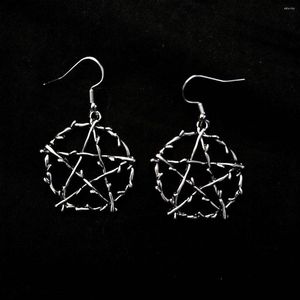 Boucles d'oreilles pendantes Goth pentagramme suspendu pour femmes, anneaux d'oreilles Punk gothique couleur argent, bijoux géométriques pour femmes