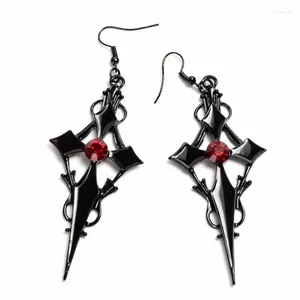 Boucles d'oreilles pendantes gothiques, pendentif croix victorienne avec cristaux autrichiens rouges, strass, bijoux à main, cadeaux D55Y