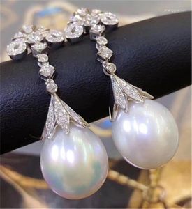 Boucles d'oreilles en peluche habitude magnifique lustre 10-12 mm blanc naturel blanc coulante perles perles étalon micro bijoux en zircon incrusté